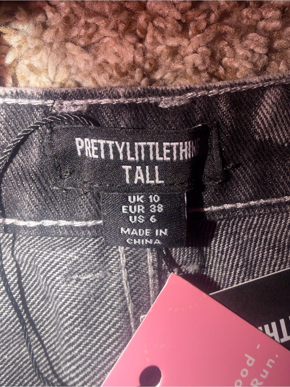 Prettylittlething Tall Black And Pink Jeans